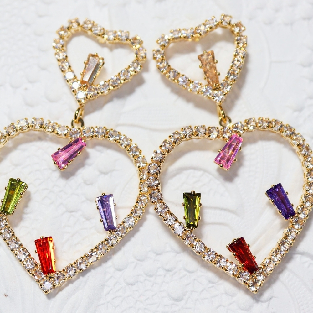 Crystal Heart Droplet Earrings